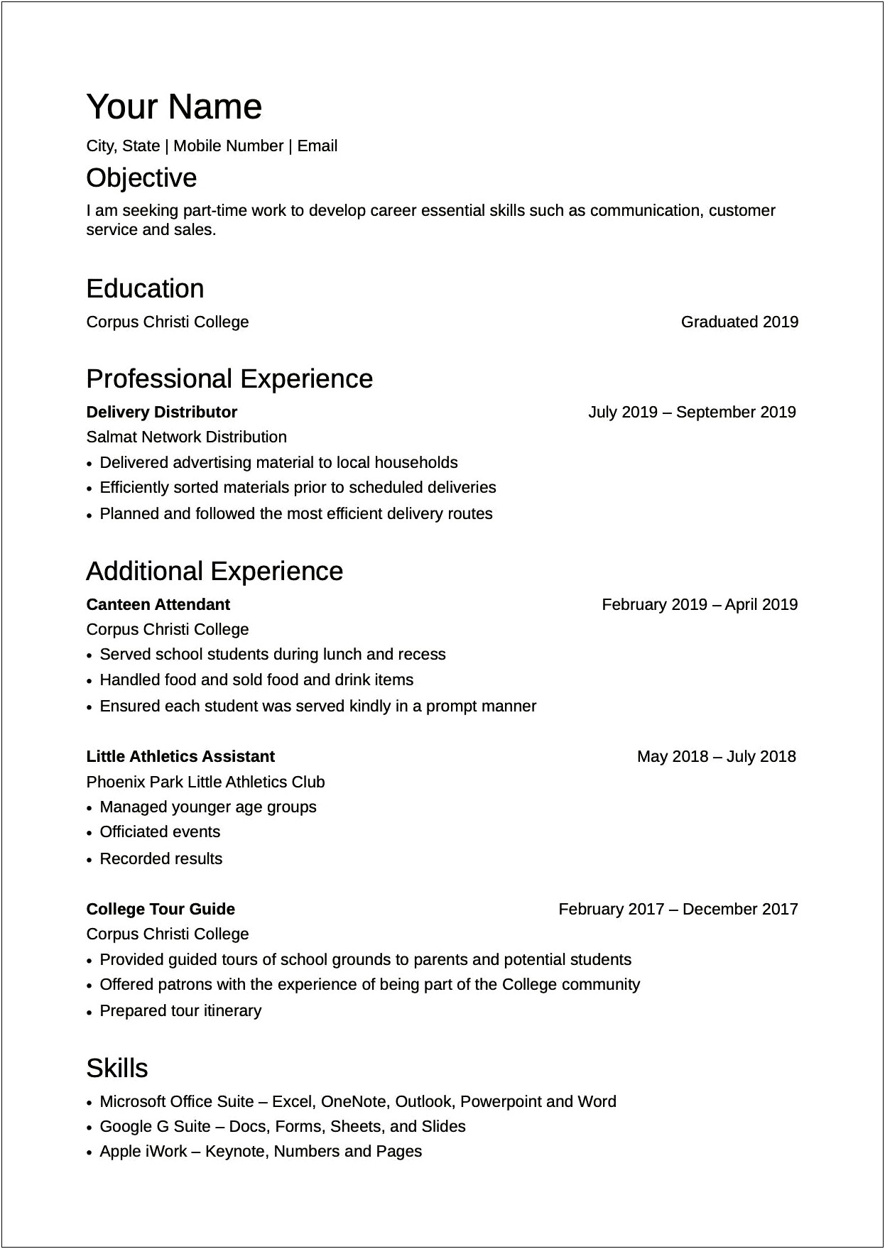 Prompt Questions For High School Resume