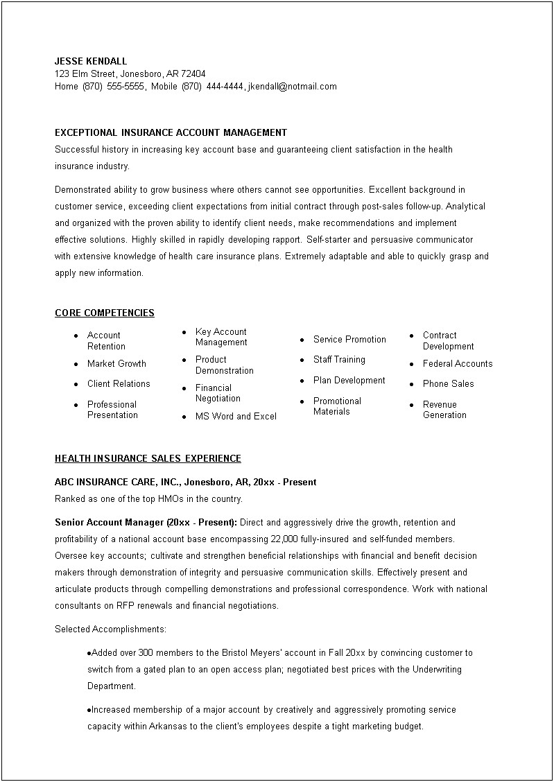 Property And Casualty Account Manager Resume