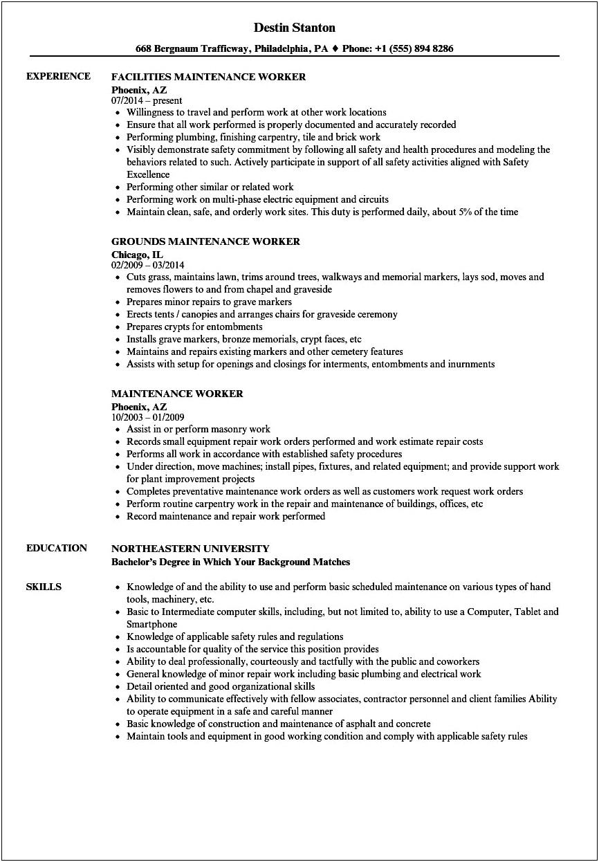 Property Maintenance Job Description For Resume