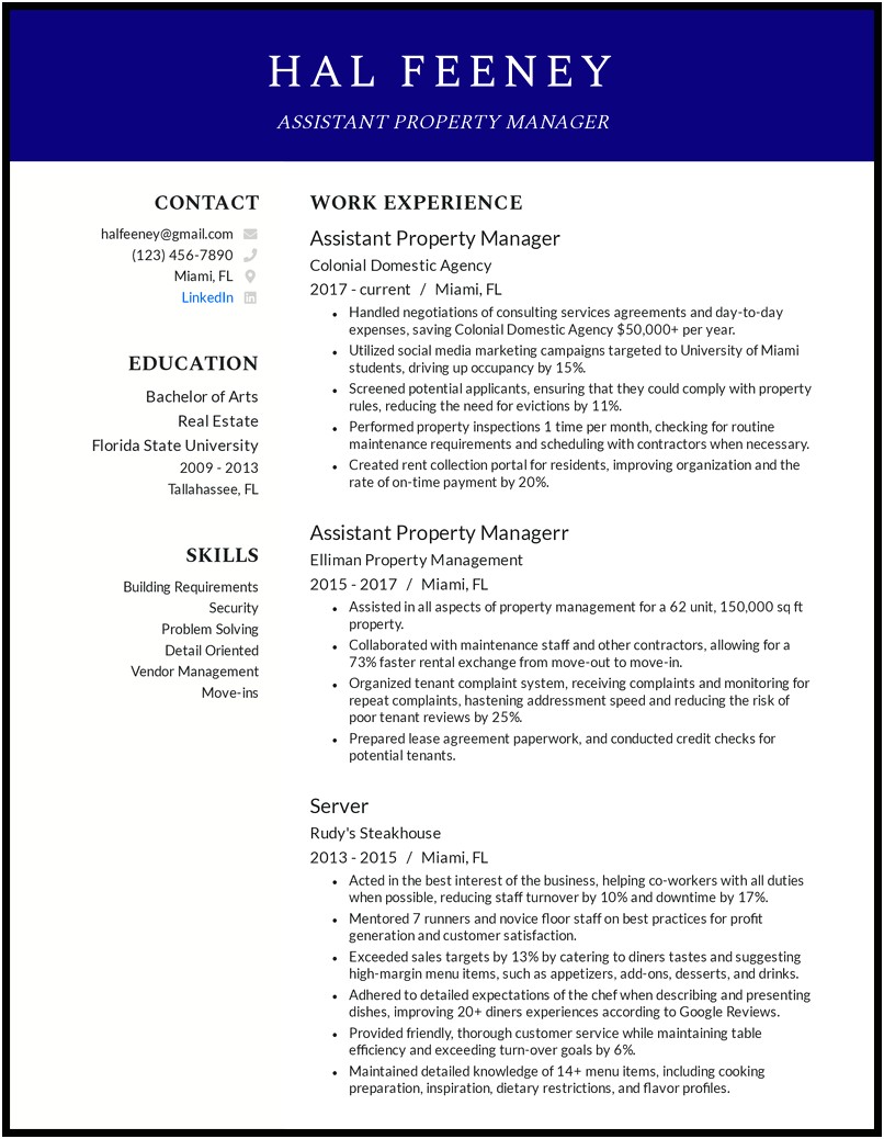 Property Management Description For Resume
