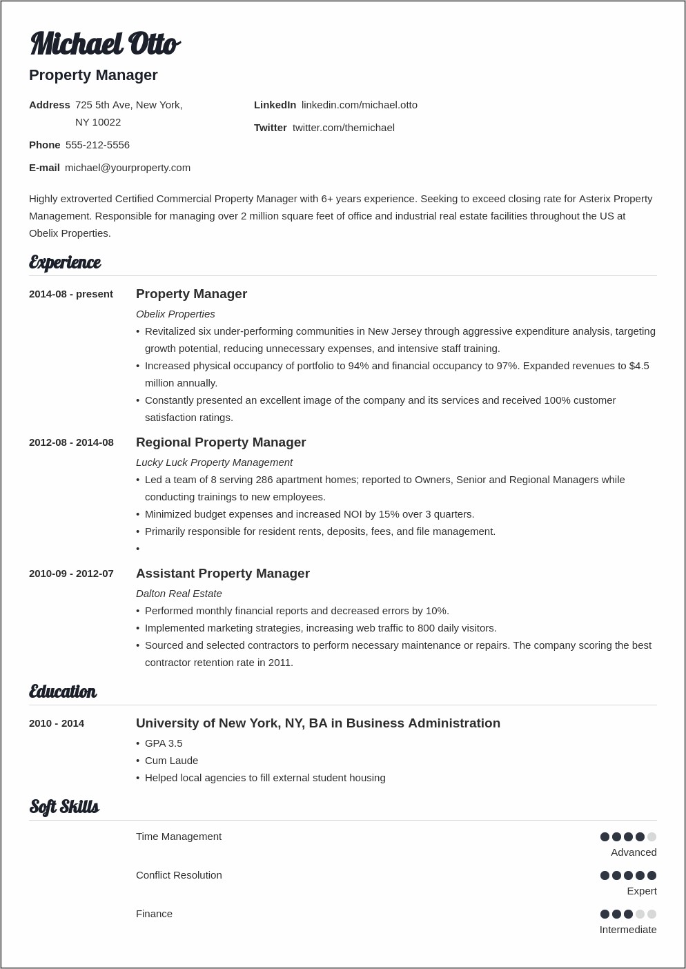 Property Management Office Assistant Resume