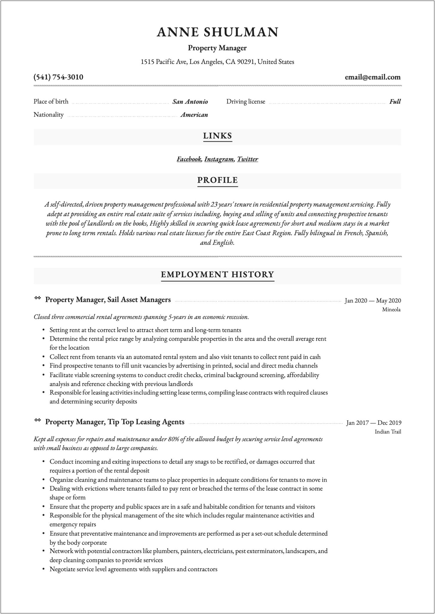 Property Manager Resume Monster Credit Background Check