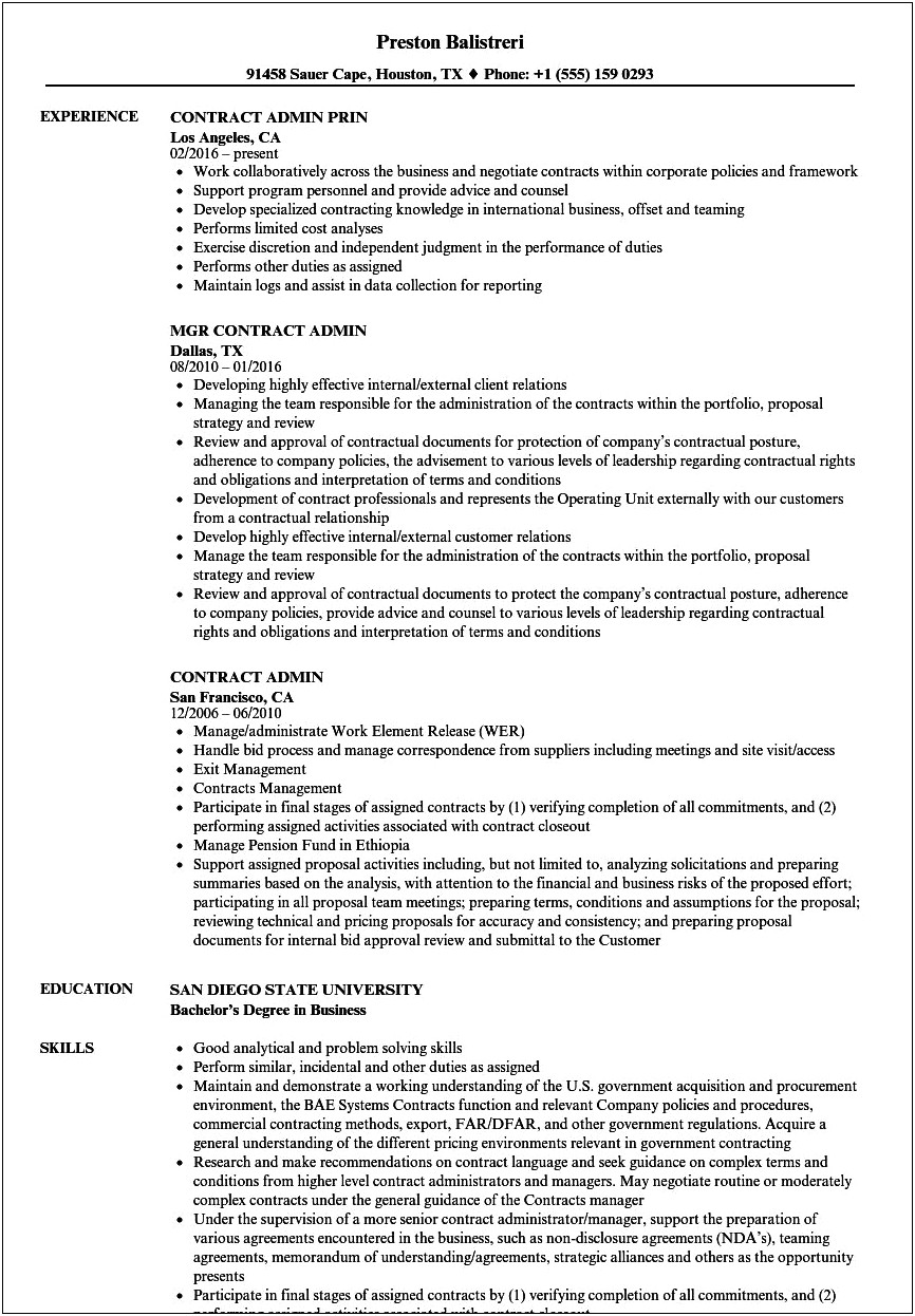 Provider Contracting Resume Objective Examples