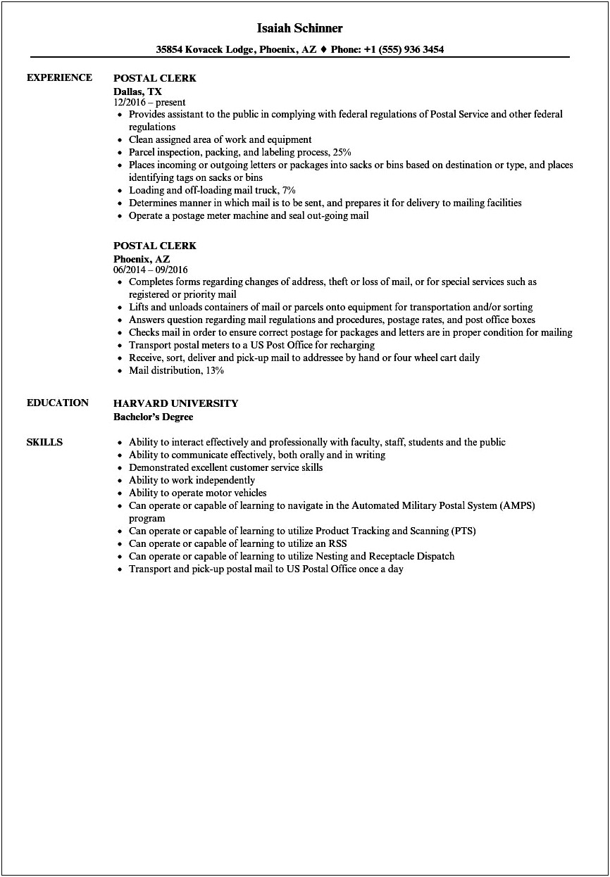 Pse Clerk Job Description Resume