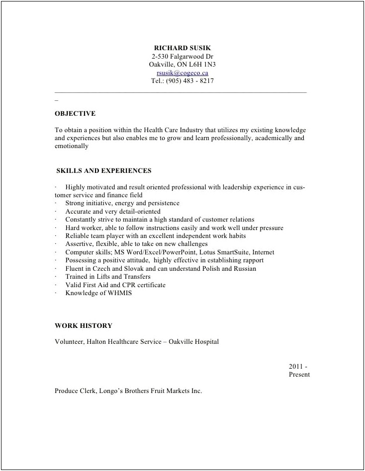 Psw Resume With Long Term Care Experience
