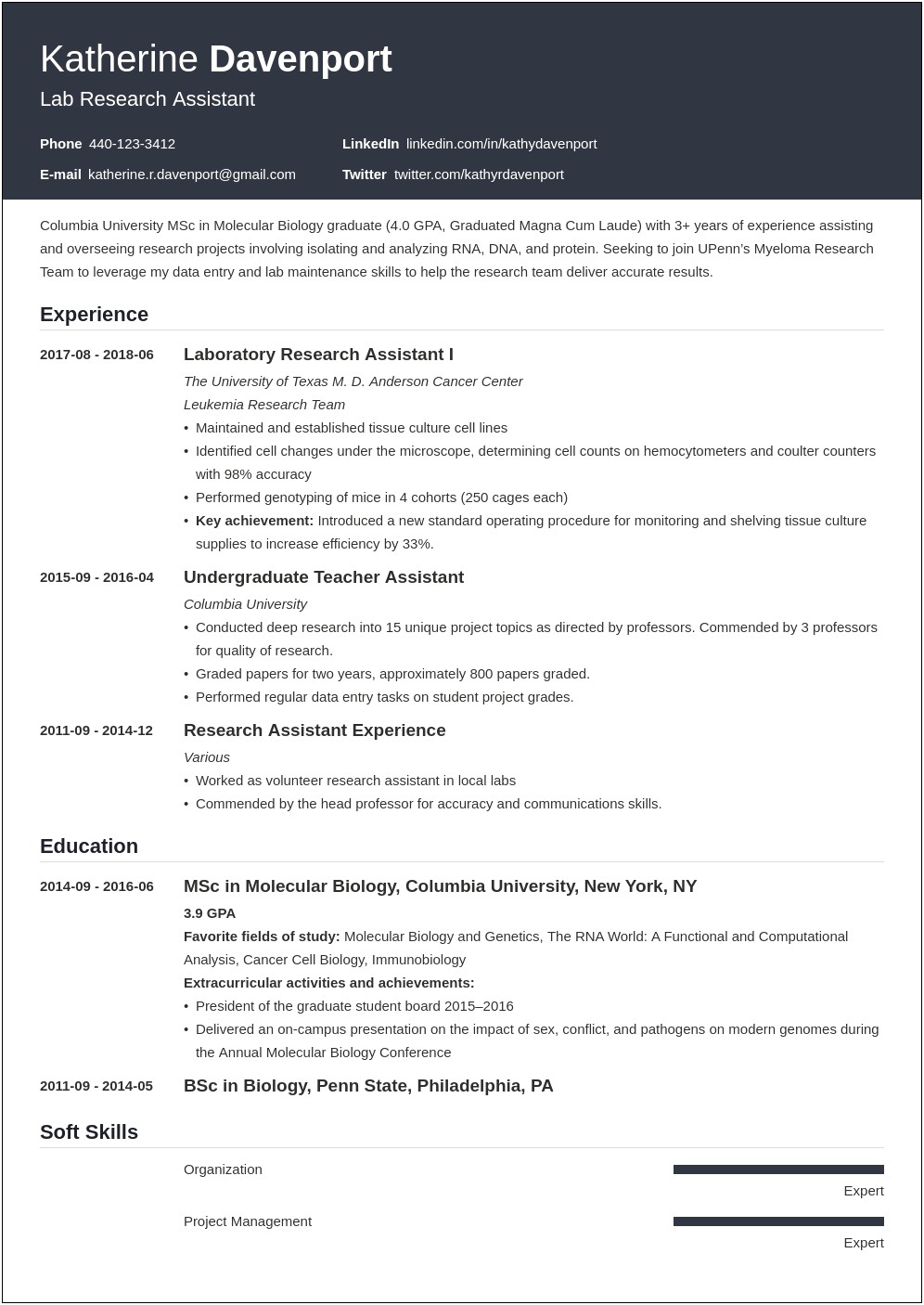 Psychology Research Assistant Objectives Resume Objective Livecareer