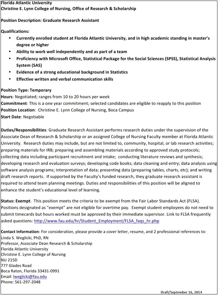 Psychology Research Assistant Resume Cover Letter