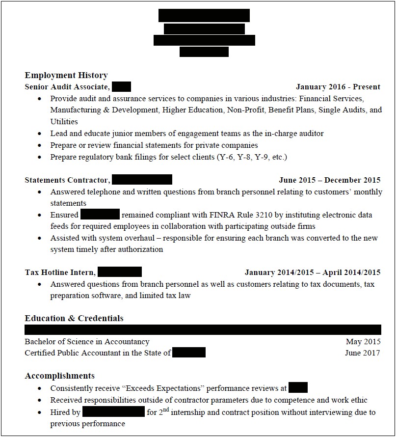 Public Accounting Audit Manager Resume