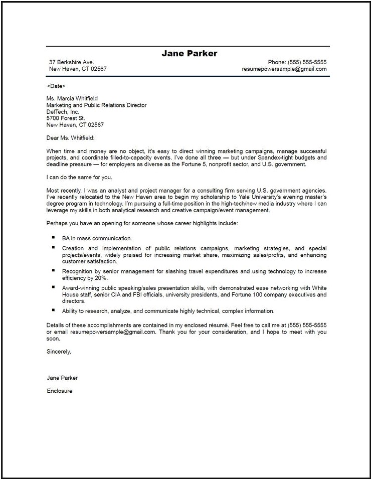 Public Relations Resume Cover Letter Examples