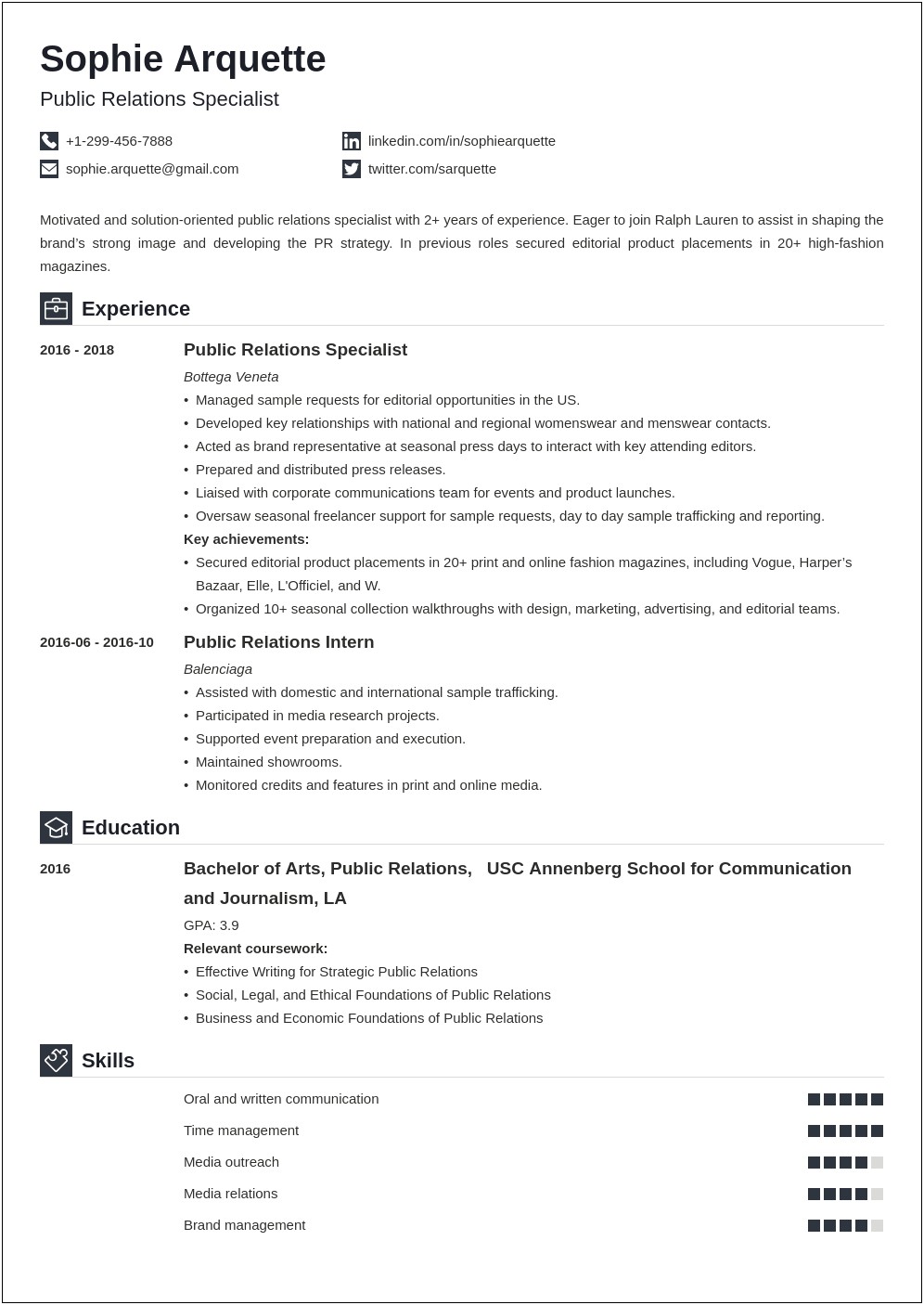 Public Relations Student Resume Objective