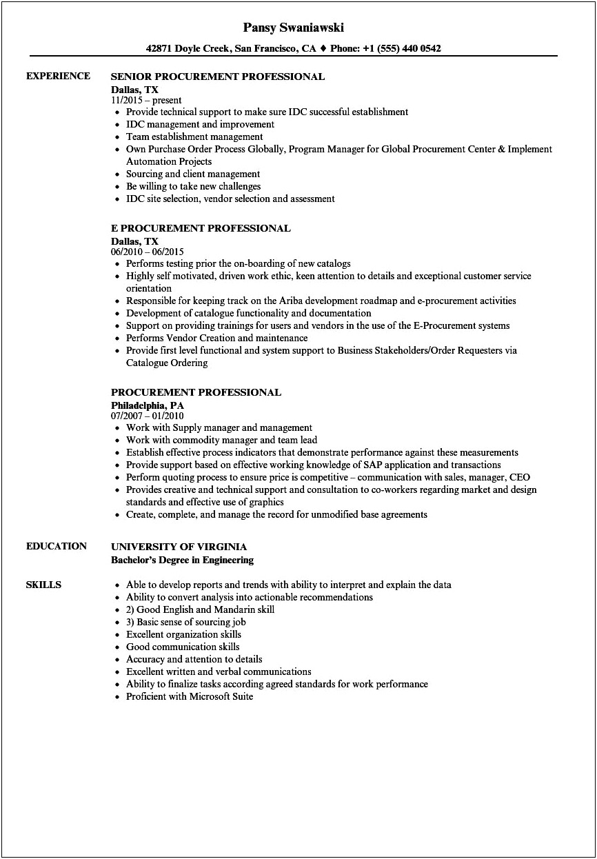 Purchase Order Specialist Job Description For Resume