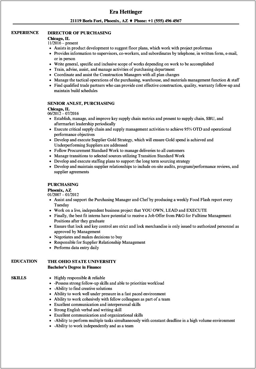 Purchasing Agent Construction Job Resume Examples