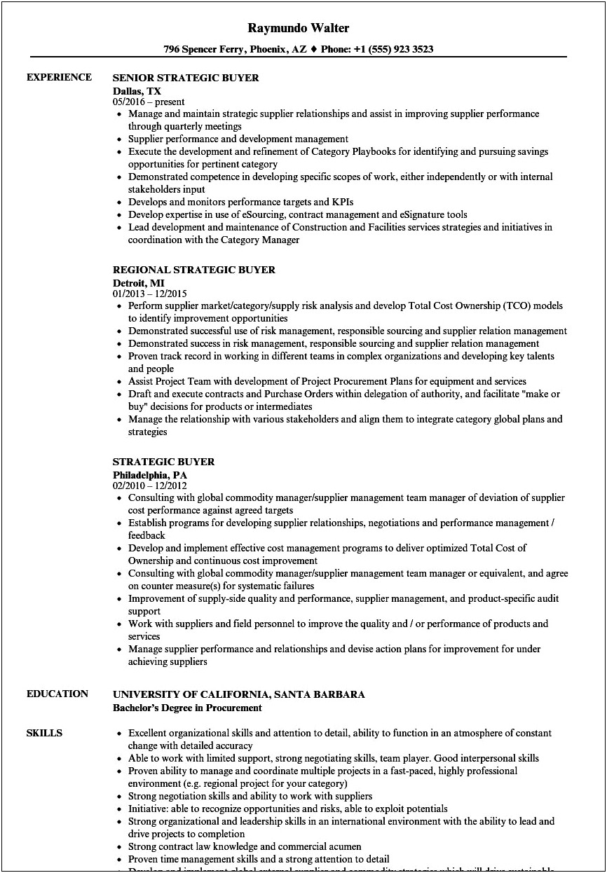 Purchasing Agent Resume Summary Examples