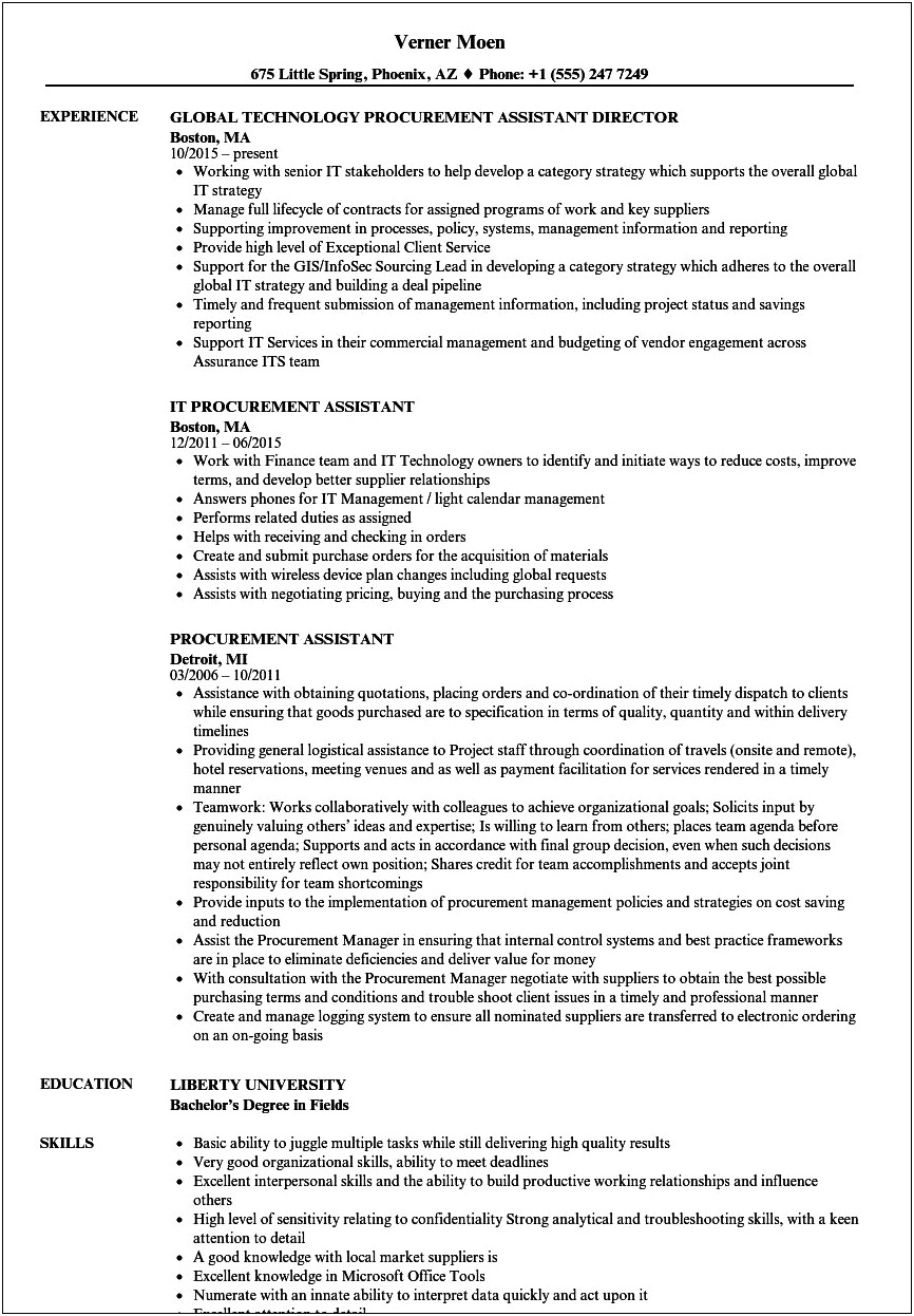 Purchasing Assistant Job Description Resume