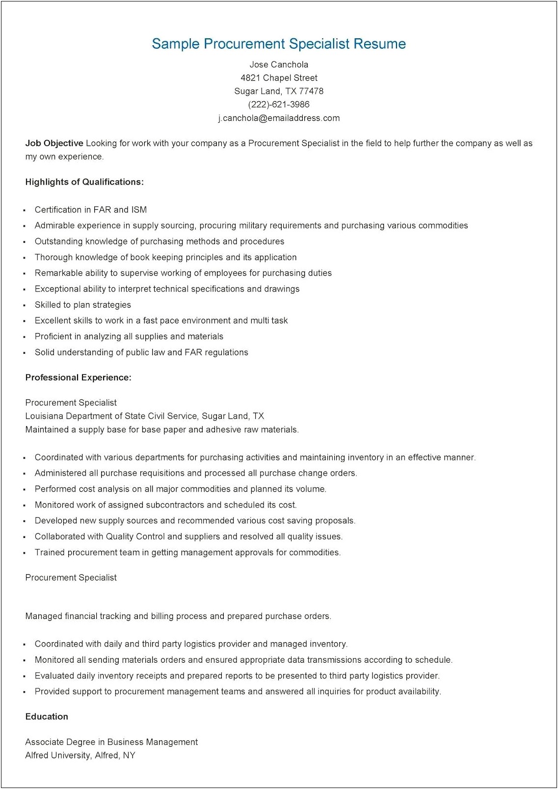 Purchasing Objectives In A Resume