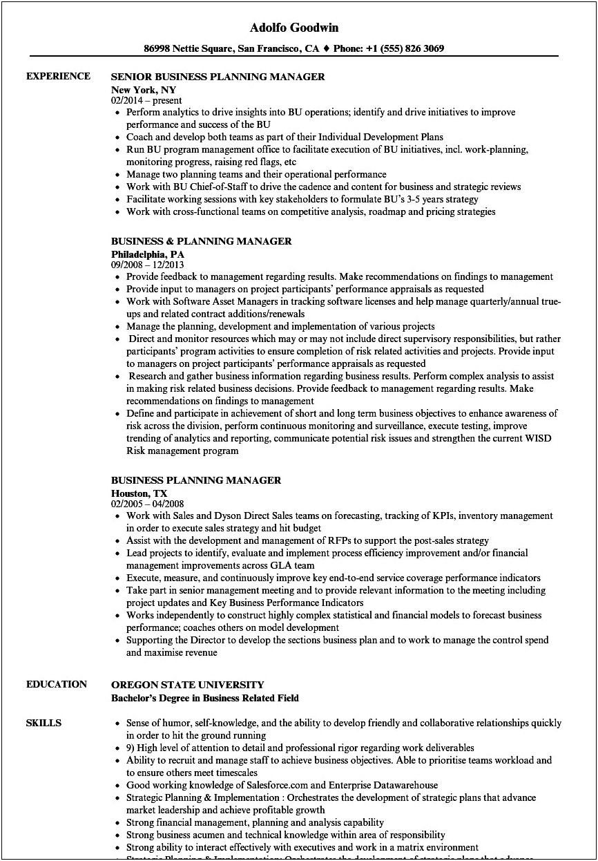 Putting A Business Plan On Resume