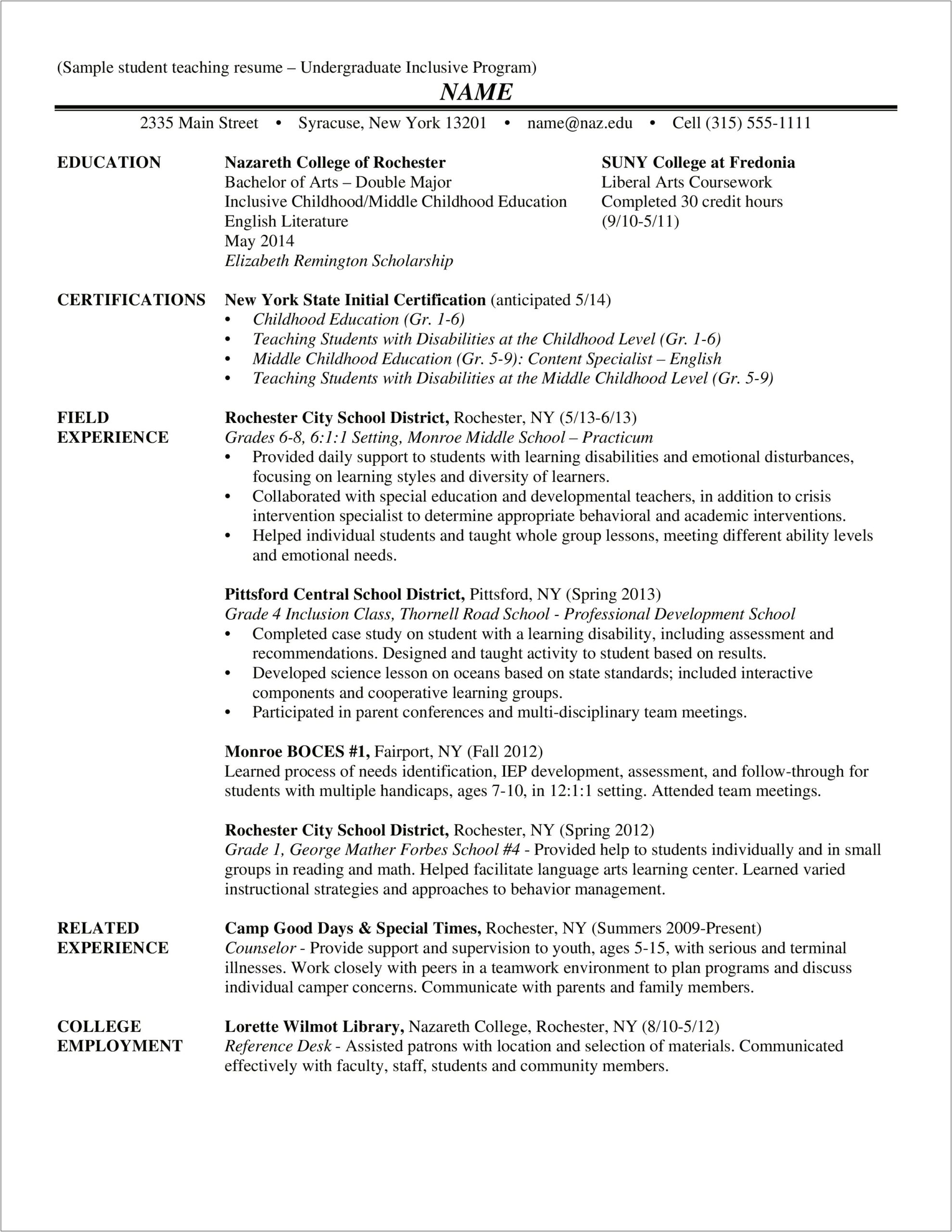 Putting A Post Baccalaureate Certification On Resume