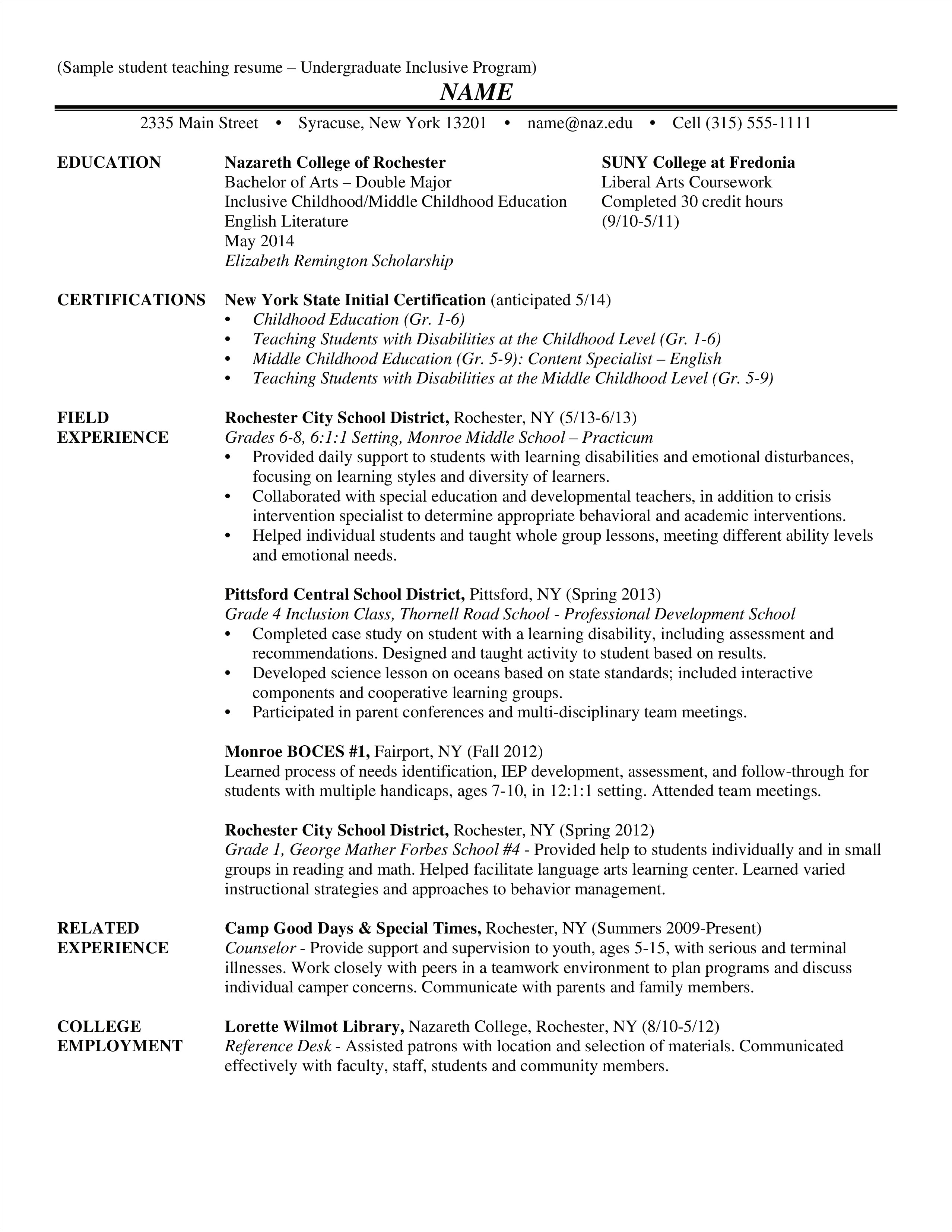 Putting A Post Baccalaureate Certification On Resume