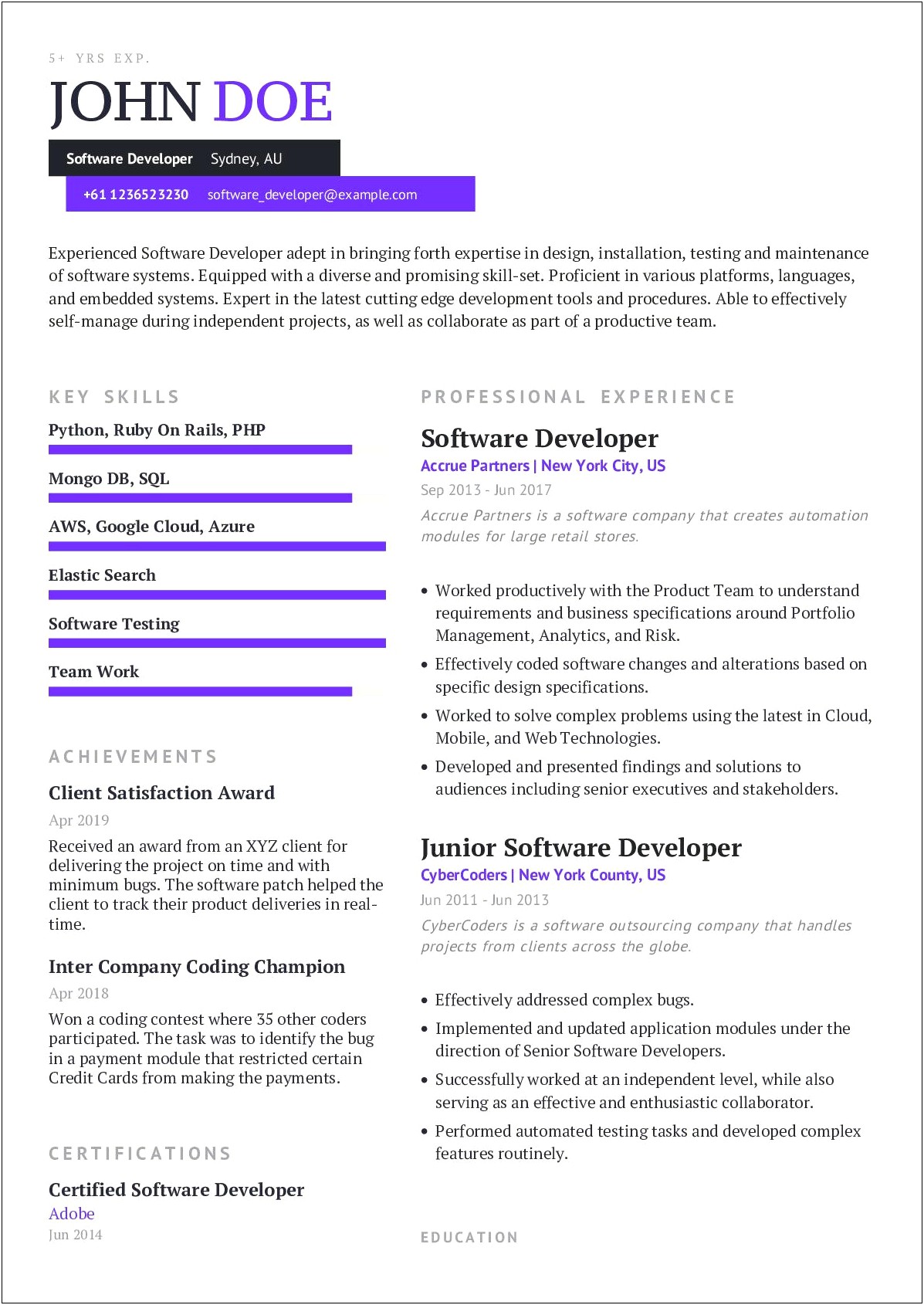 Python Developer Resume For 3 Years Experience