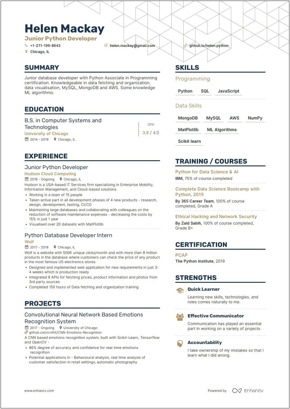 Python Resume For 2 Years Experience