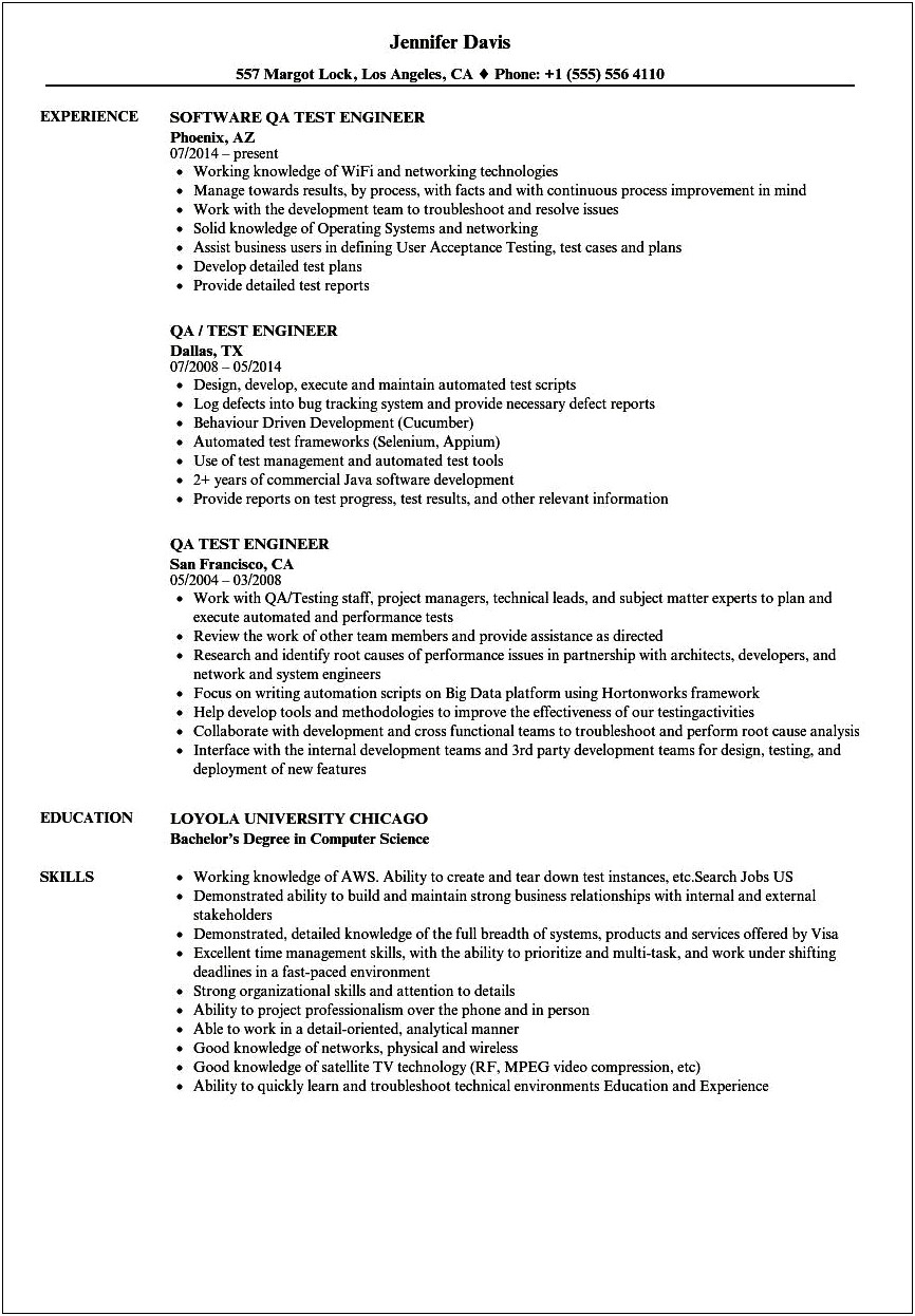 Qa Automation Engineer Resume Samples 2 Years Experience