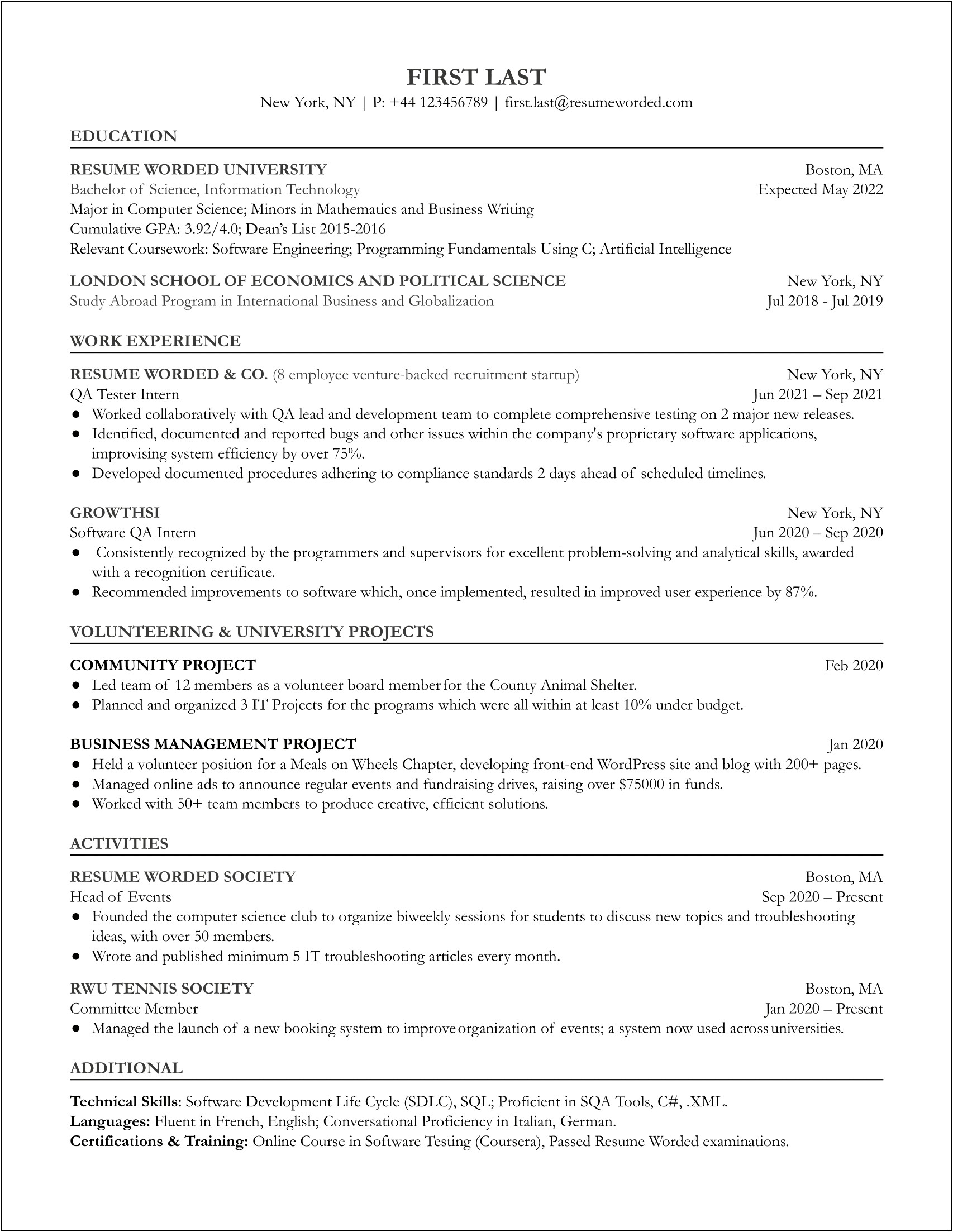 Qa Entry Level Resume Career Objective