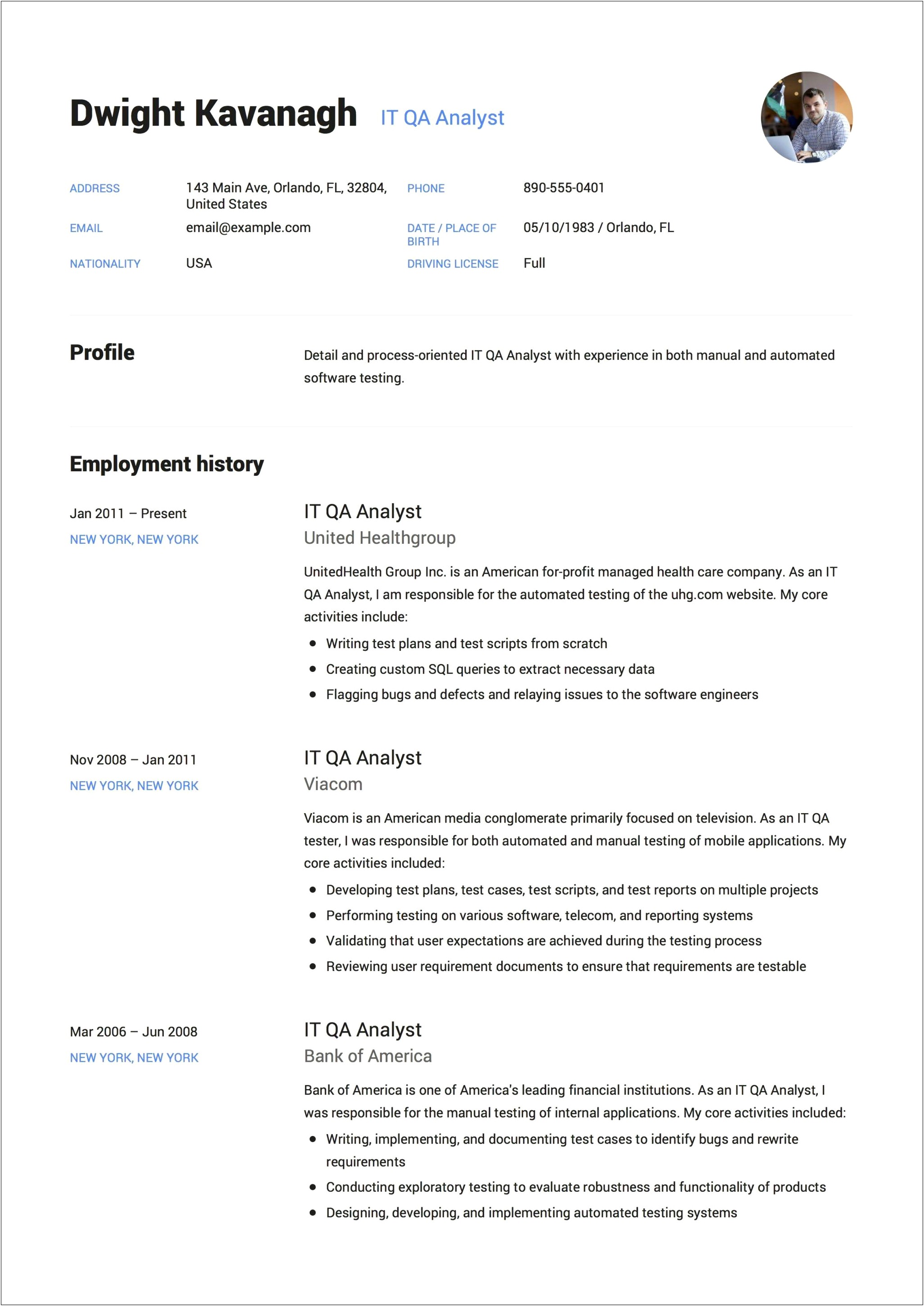 Qa Software Tester Sample Resume