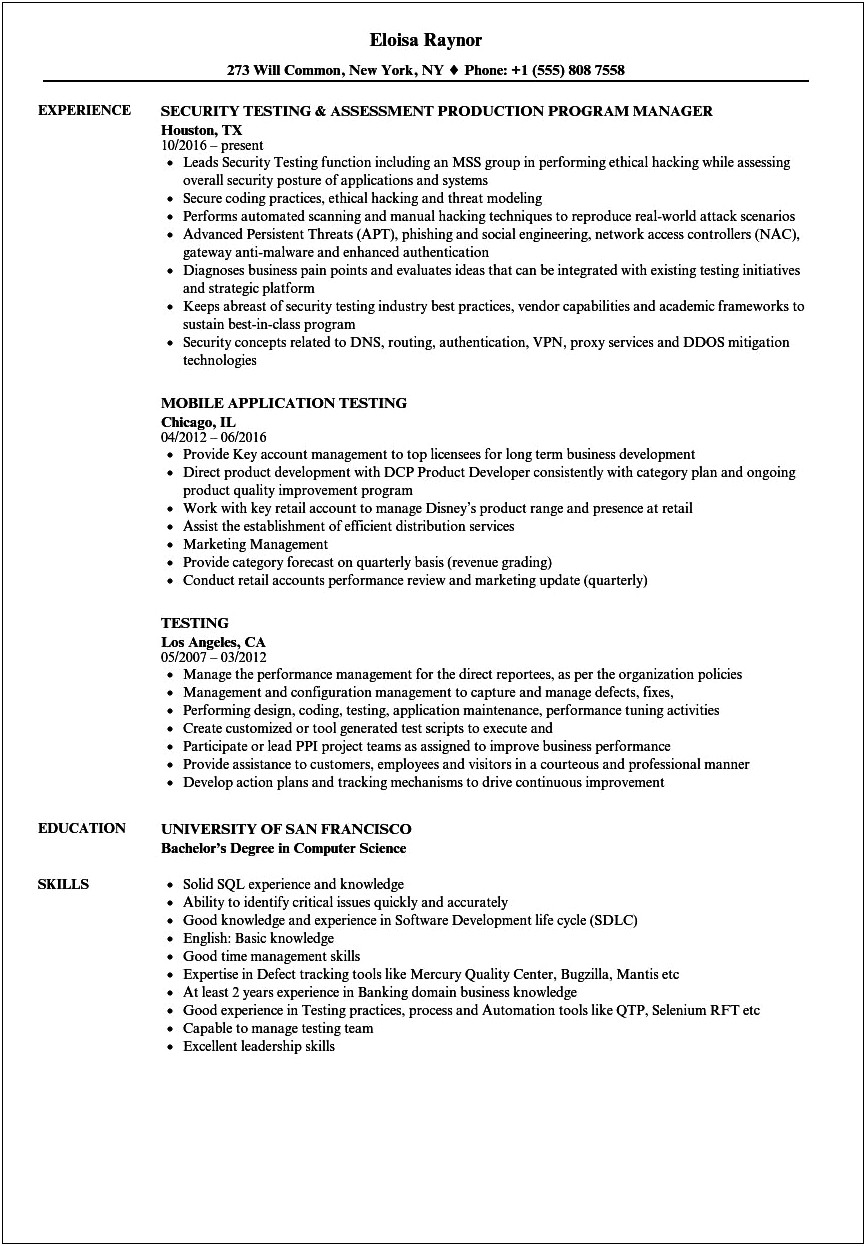 Qa Tester Resume With Banking Experience