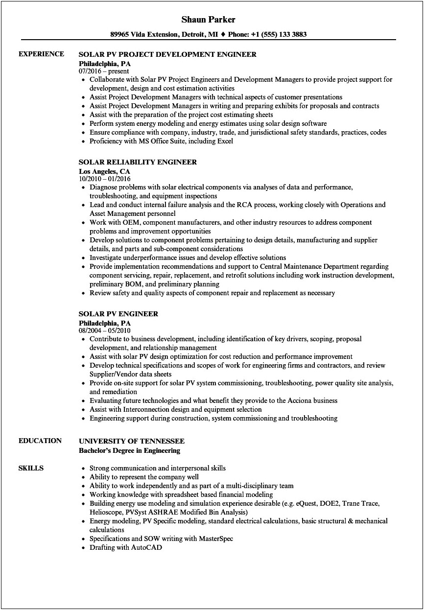 Qa With Current Energy Experience Resume