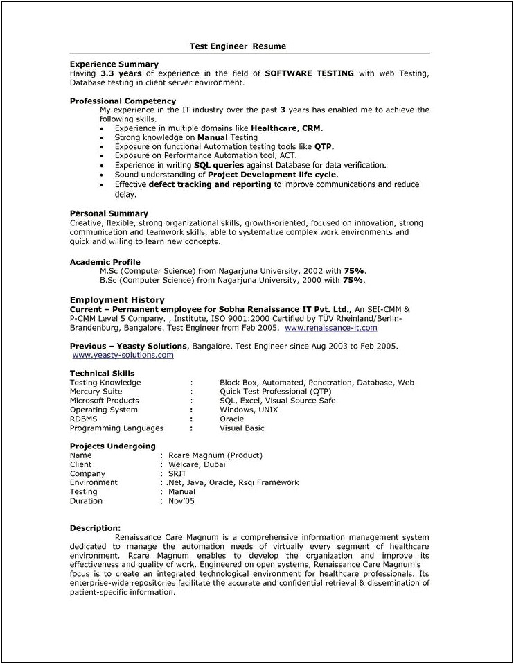 Qtp Automation Tester Sample Resume