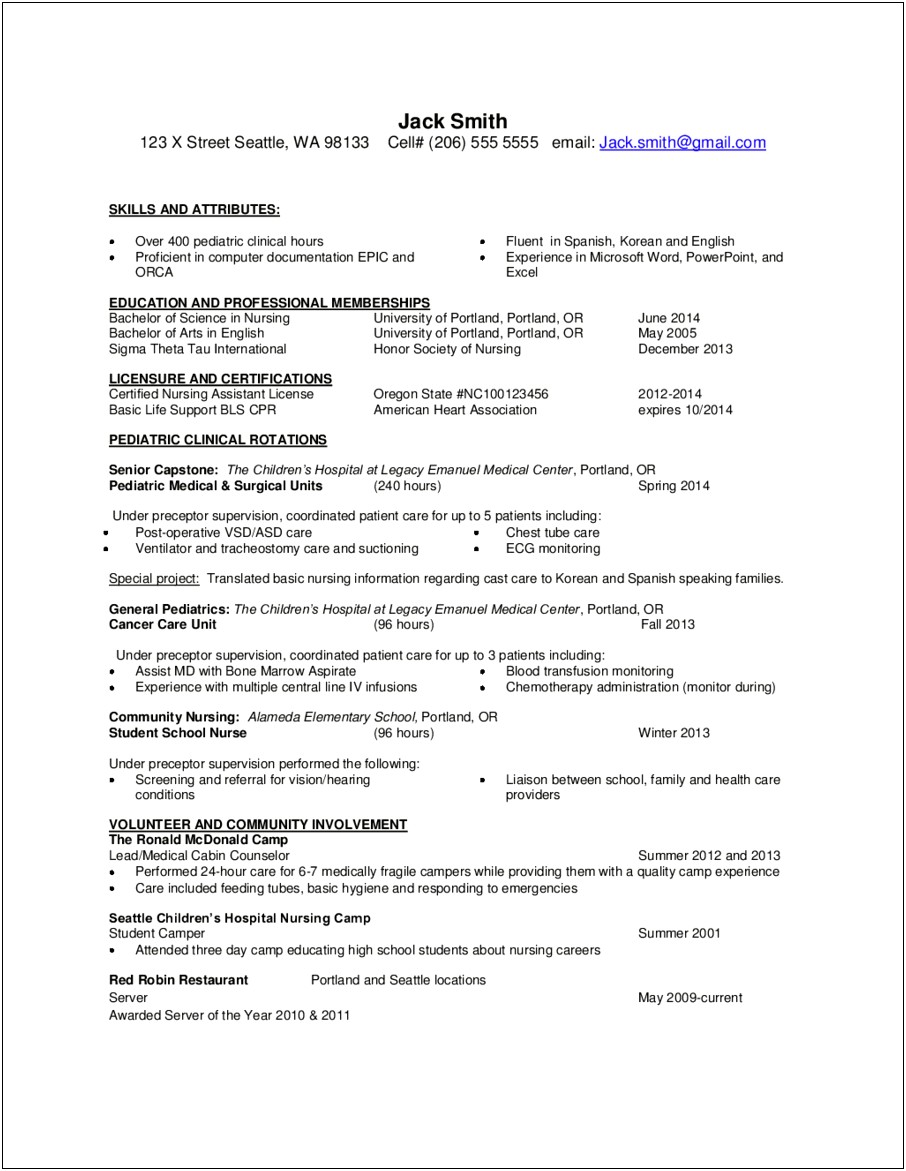 Qualifications And Skills Nursing Student Resume