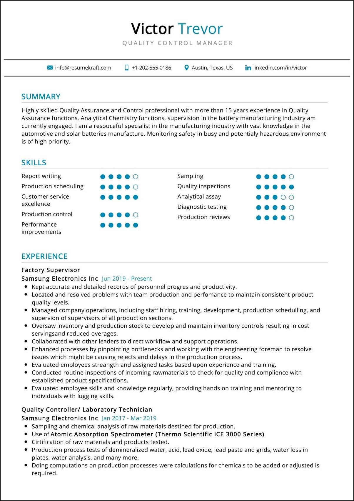 Quality Assurance Manager Resume Examples