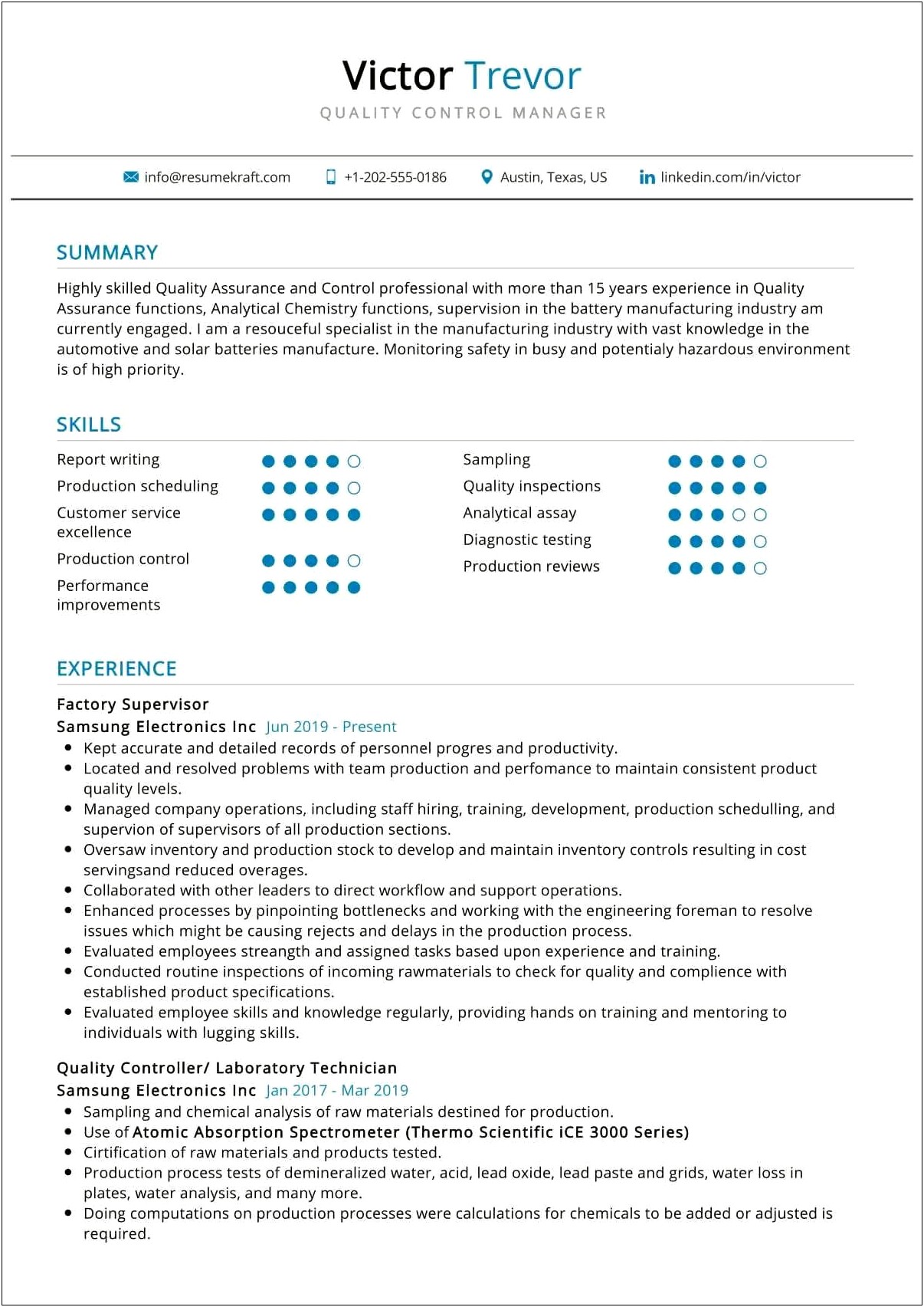 Quality Assurancecontrol Resume Examples