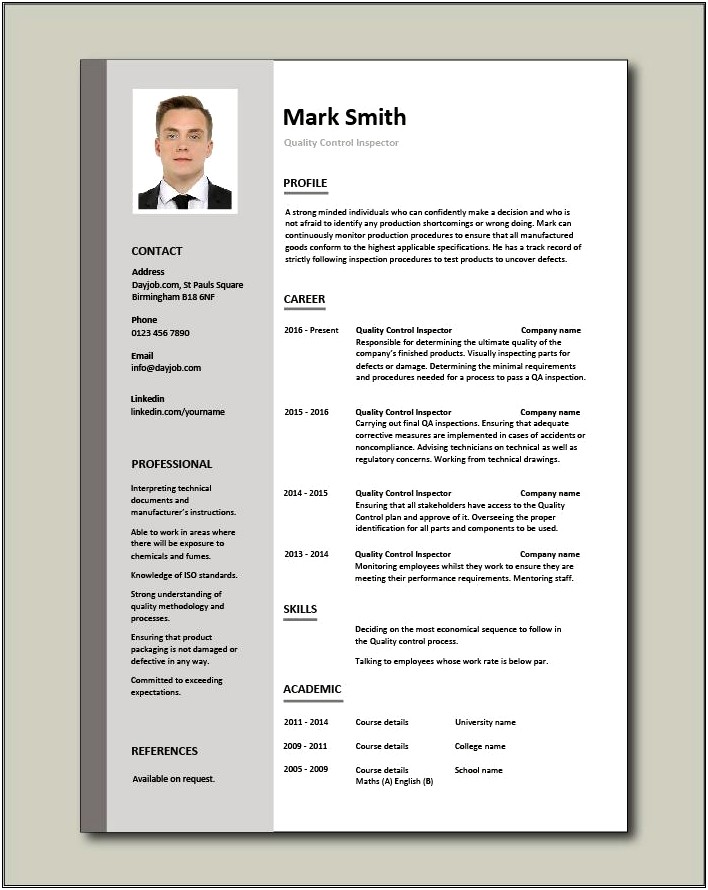 Quality Control Resume In Word Format