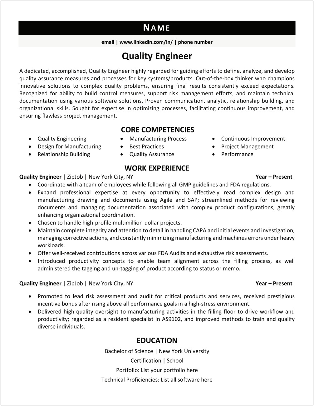 Quality Engineer Summary Statement Resume Examples