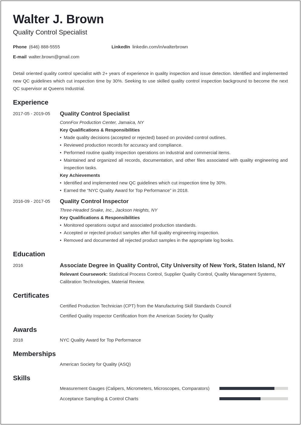 Quality Work History In Resume Example