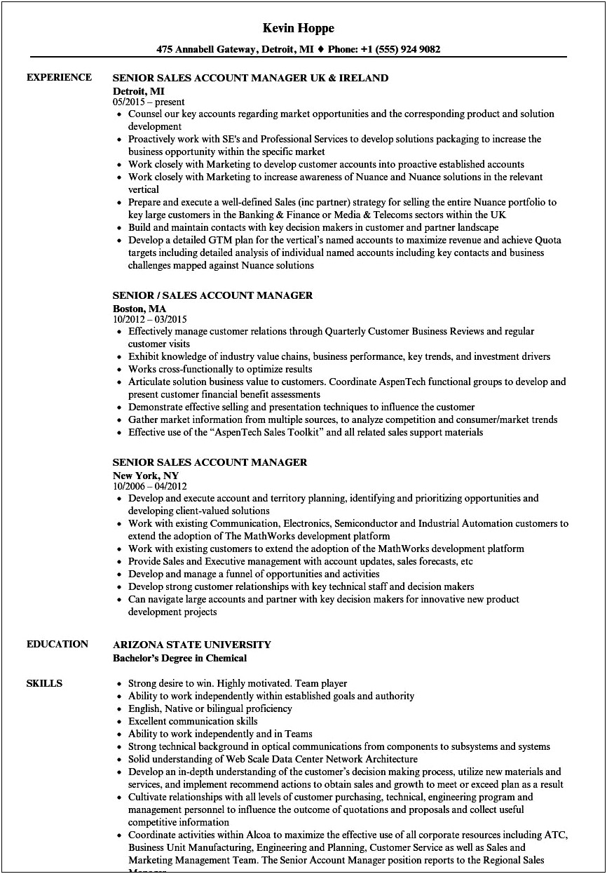 Quill Account Manager Sales Resume