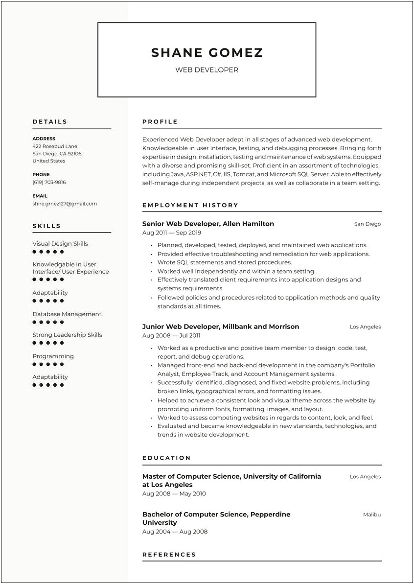 Quora Resume Template For Web Developer