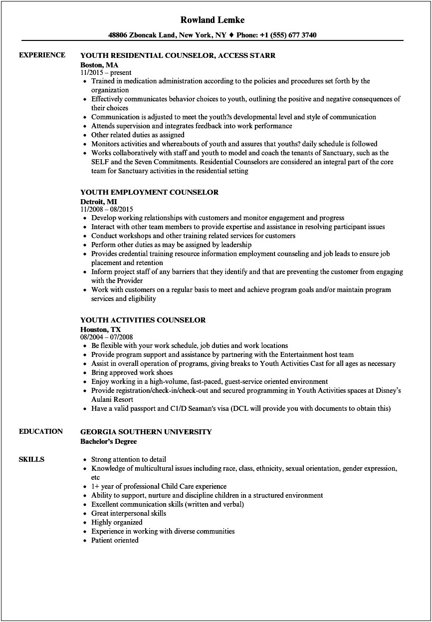 R Example Of A Resume For Counselor