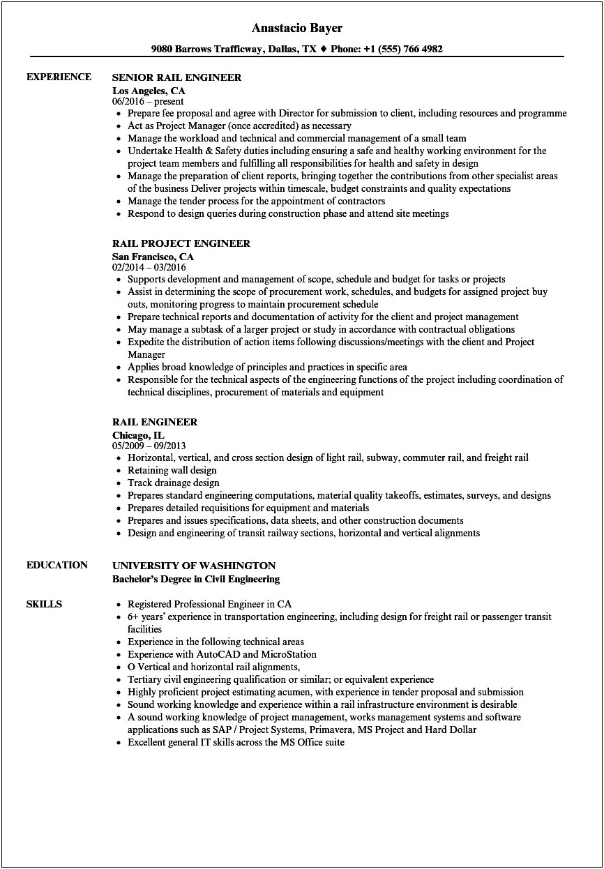 Railroad Track Supervisor Example Resume