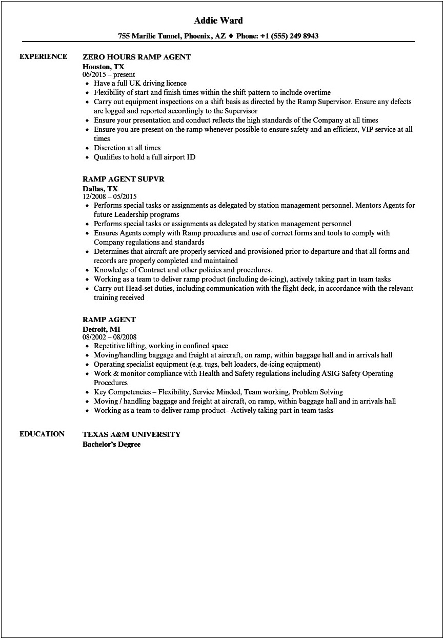 Ramp Agent Job Description Resume