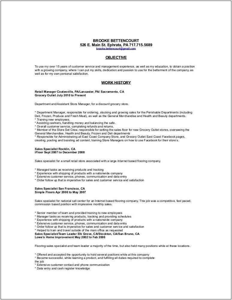 Ratail Team Leader Sale Specialist Description For Resume