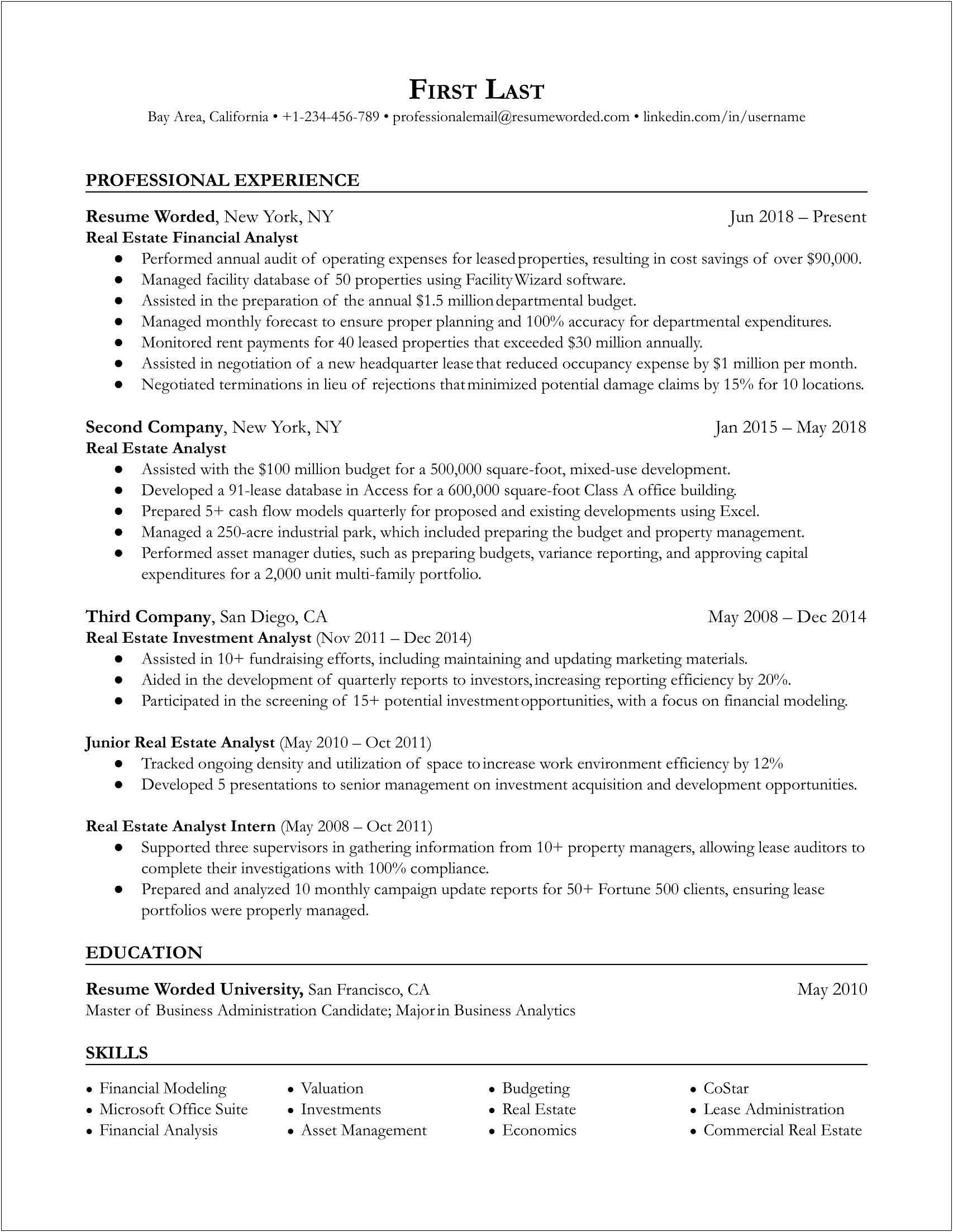 Real Estate Acquisition Manager Resume