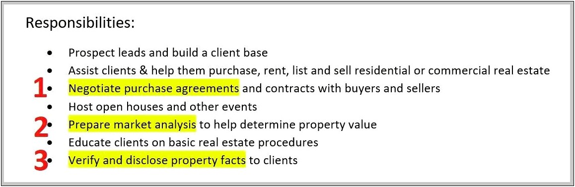 Real Estate Agent Job Duties For Resume