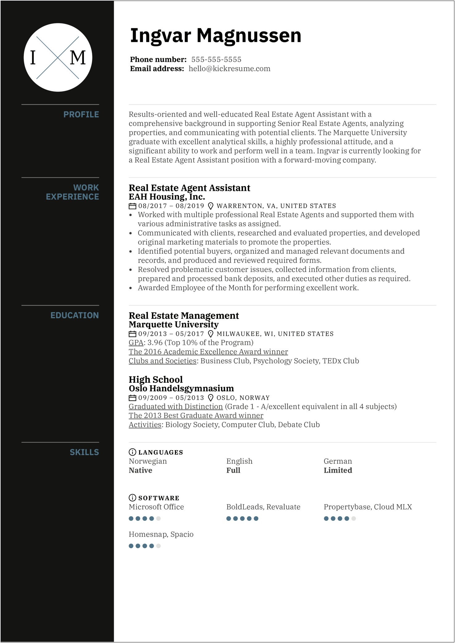 Real Estate Agent Student Resume Examples