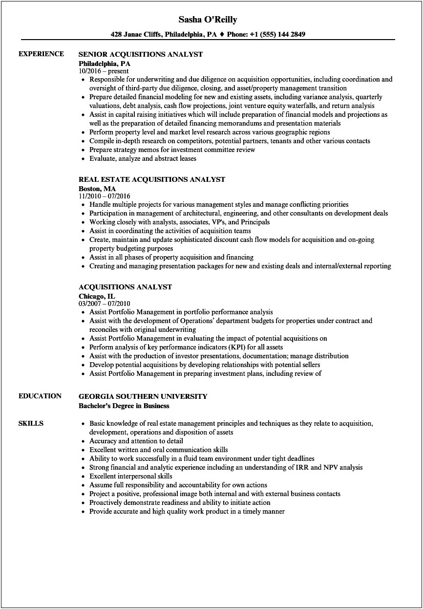Real Estate Analyst Resume Examples