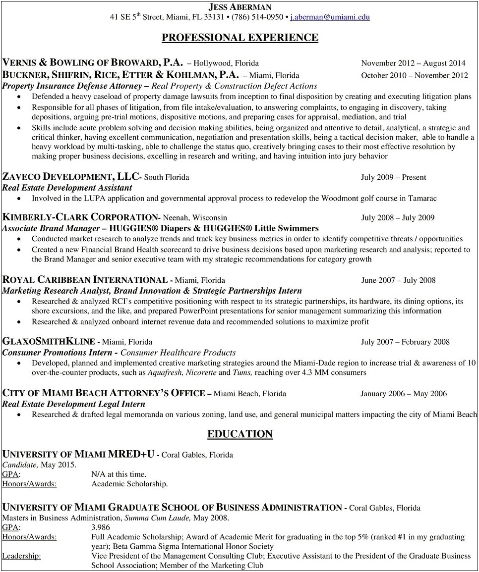 Real Estate And Land Use Attorney Resume Sample