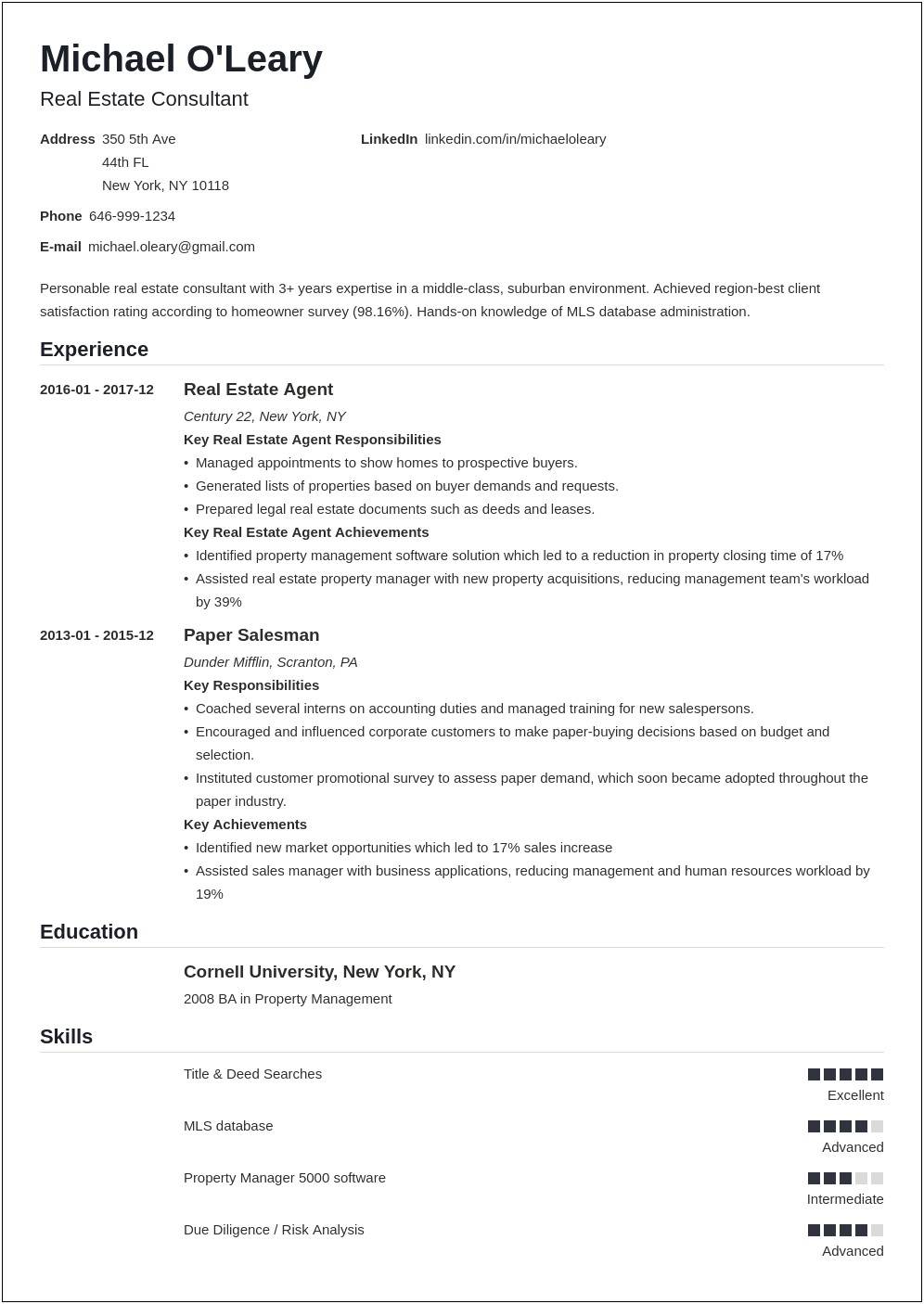 Real Estate Business Manager Resume