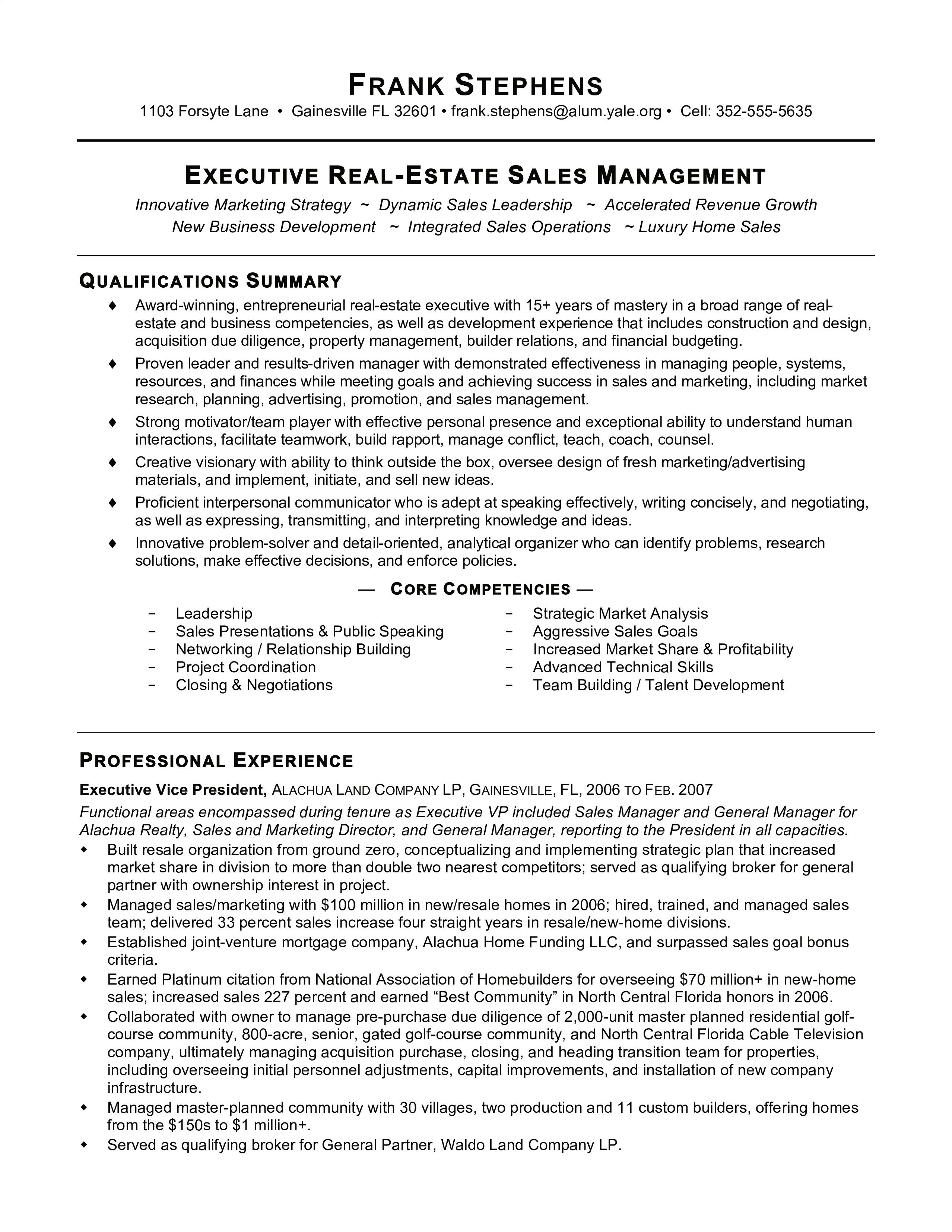 Real Estate Development Objective Resume
