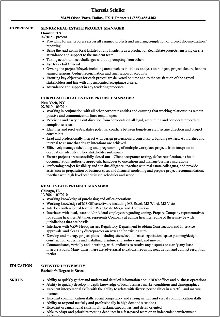 Real Estate Executive Resumes Examples